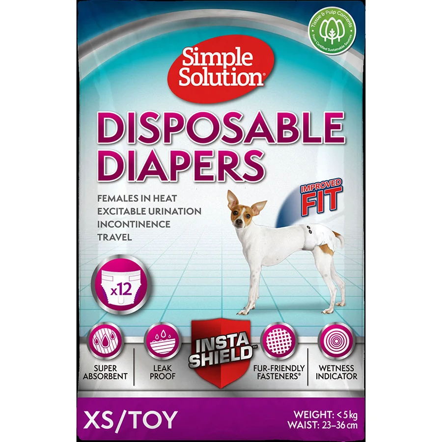 Authentic Simple Solution Disposable Dog Diaper X Small Toy Breed 12 Pack Elegant