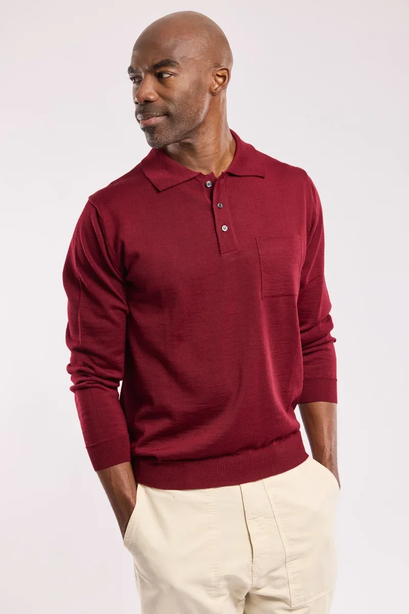 Breathable Polo manches longues Bérac – laine mérinos Stylish