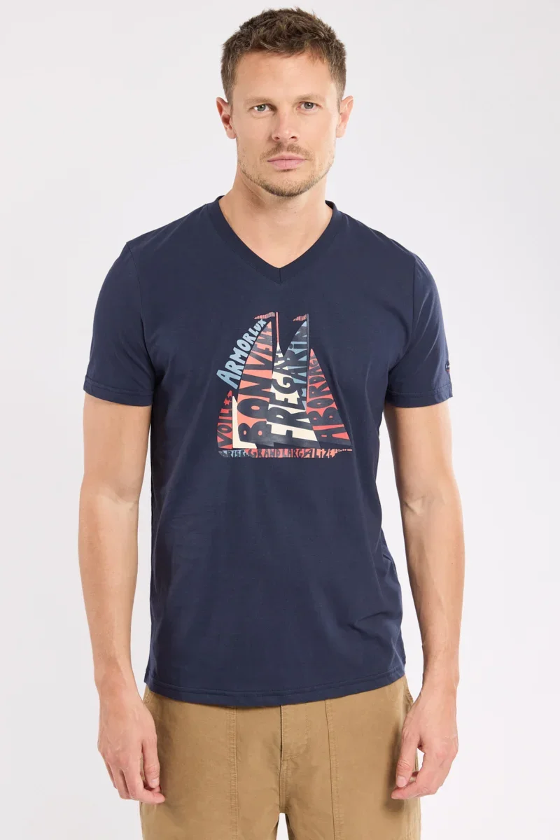 High-End T-shirt col V sérigraphié – coton léger Solid