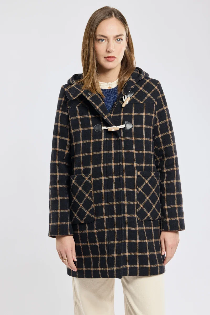 Solid Checked duffle coat – wool cloth Certified