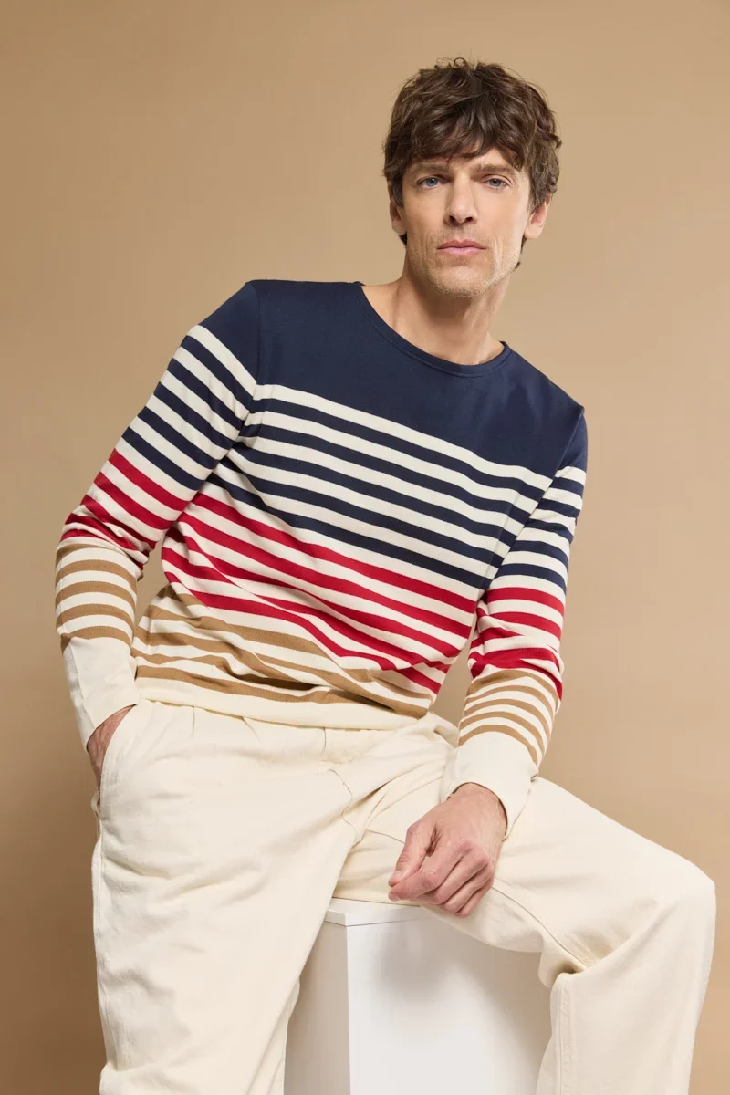 High-End Father’s Day Breton striped shirt – rustic cotton Enhanced