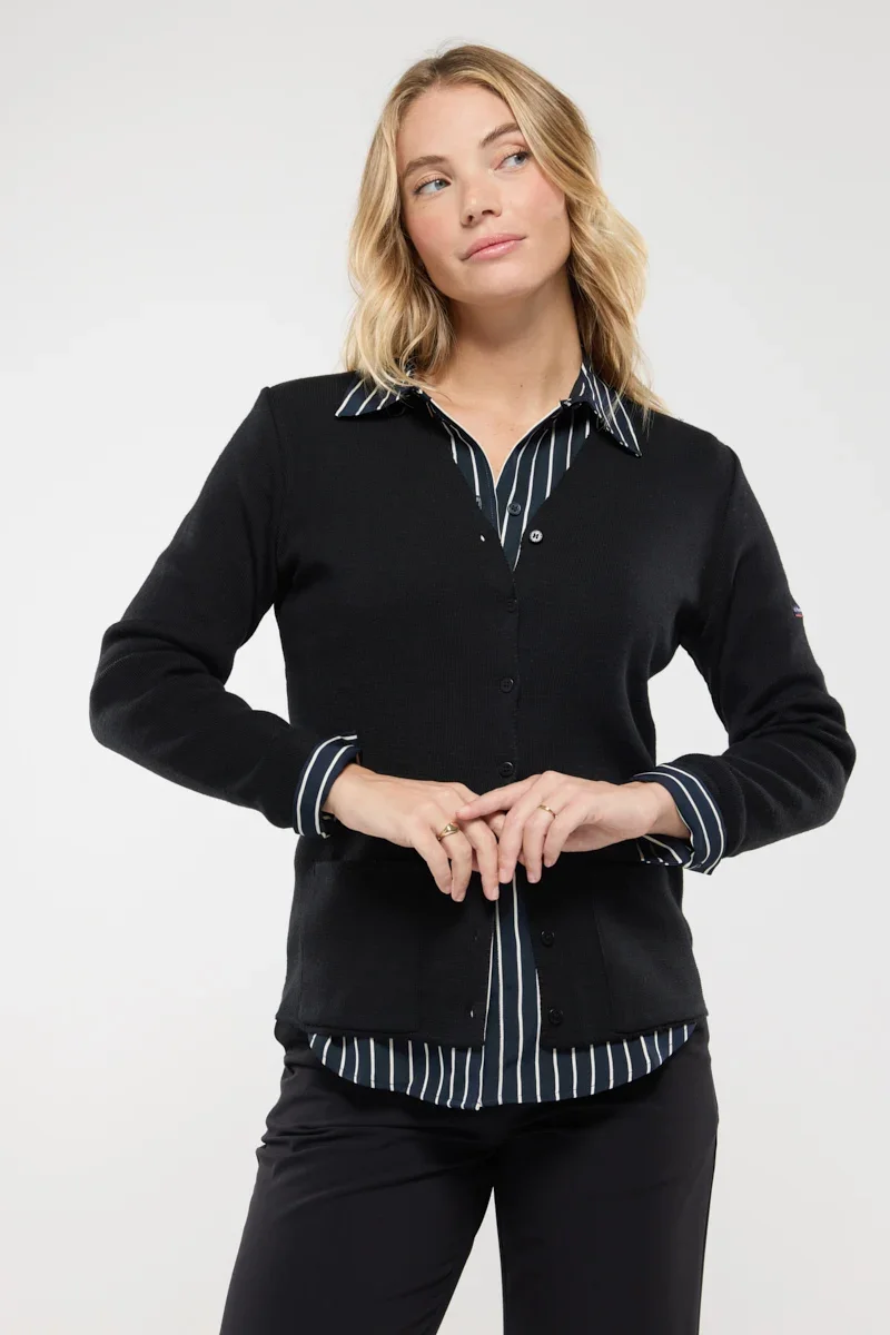 Original Design Cardigan col V – laine et acrylique Optimized