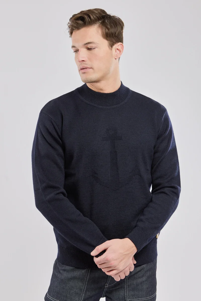 Long-Lasting Pul col montant Ancre – laine Unique