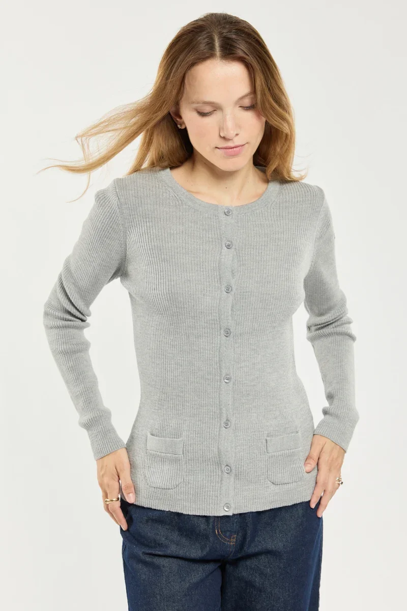 Elegant Cardigan boutonné – laine mérinos Clean