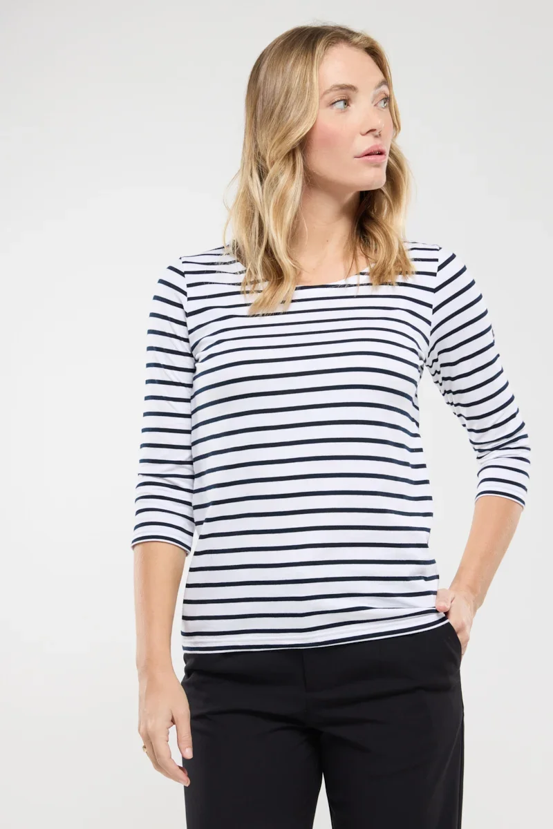 Selected 3 4 sleeve Breton striped shirt – light cotton Exclusive
