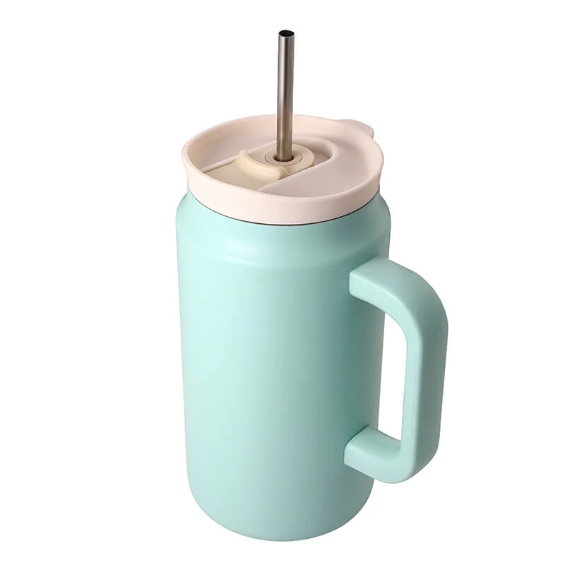 Sophisticated Stainless Steel Thermos Tumbler with Handle 038 Straw Lid 19313C Modern