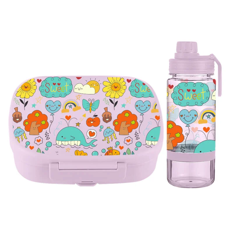 Fine Crafted 900 ml Plastic Bento Box Custom Logo with 18 oz Water Bottle Relaxed