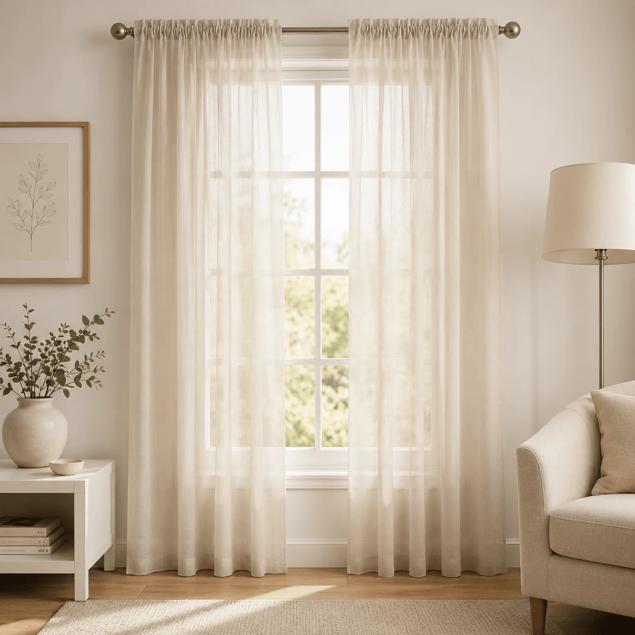 Relaxed Basic Elegance – Rod Pocket Semi-Sheer Voile Panel-138 x 244 cm Beige Comfortable