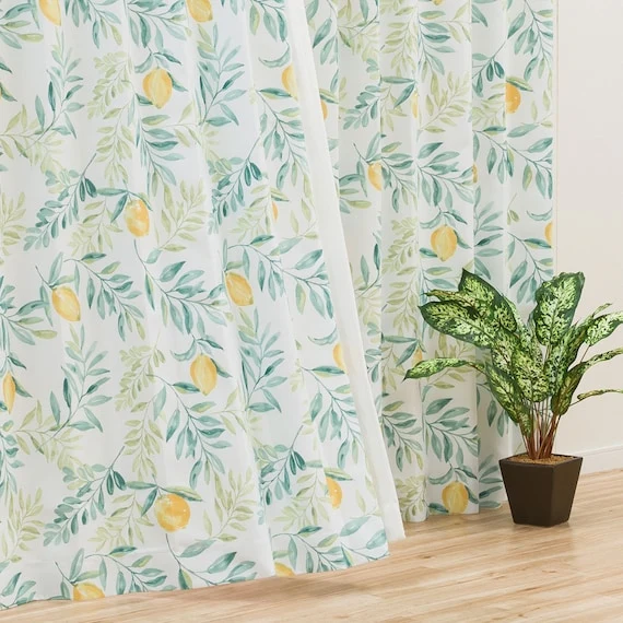 Unique CURTAIN LEMON LEAF 100X200X2 Reusable