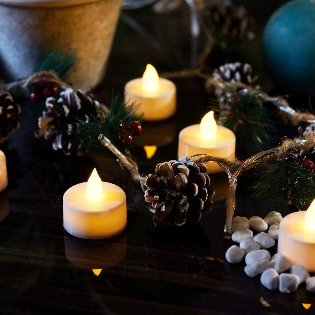 Fine Xmas Flameless LED Tea Light Set 6-Piece Trendy