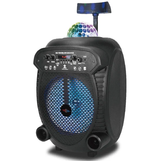 Premium Wattson – Bluetooth 8 Rechargeable Speaker With Disco Light on Top Front Control Panel Trolley and Wheels Soft