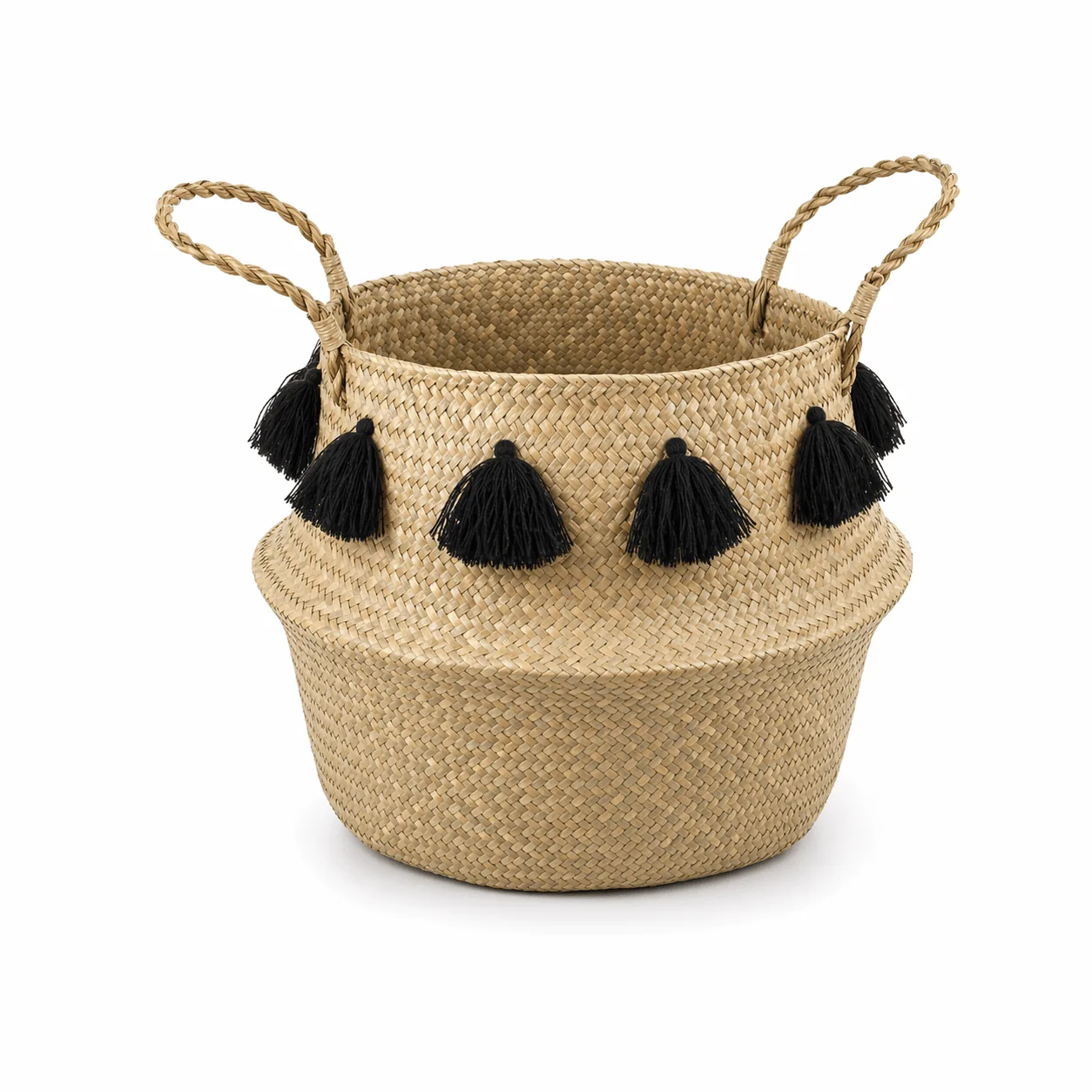 Original Design Seagrass Basket with Black Tassels Verified