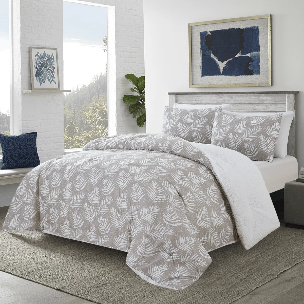 Fast Kara- 3pc Comforter Taupe Leaf Print Breathable