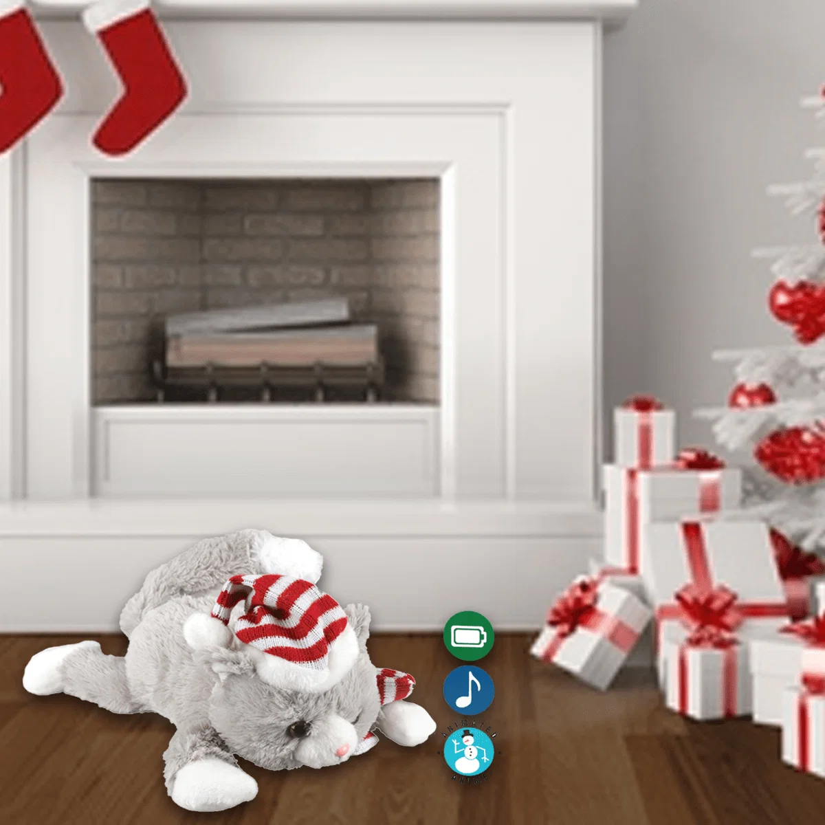 Pure Animated Plush Cat with Music Rolling Motion – 30cm x 4.5cm Grey White Expertly Made