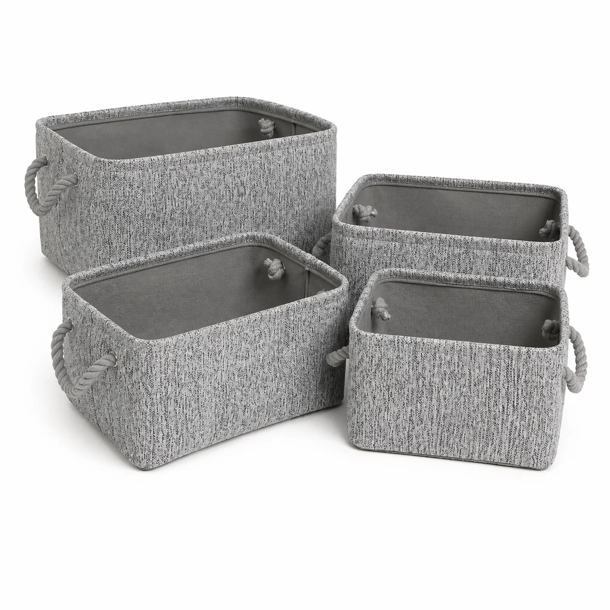 Solid Storage Basket Grey Linen Detailed