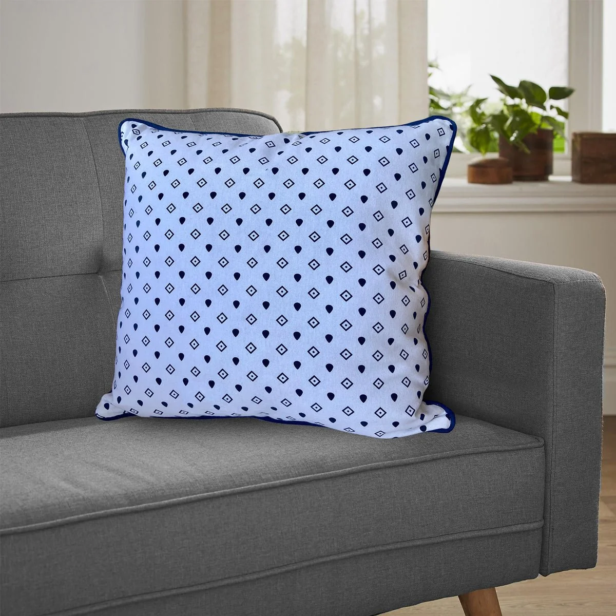Classic Naya- Cushion Blue Cotton Printed High-Quality