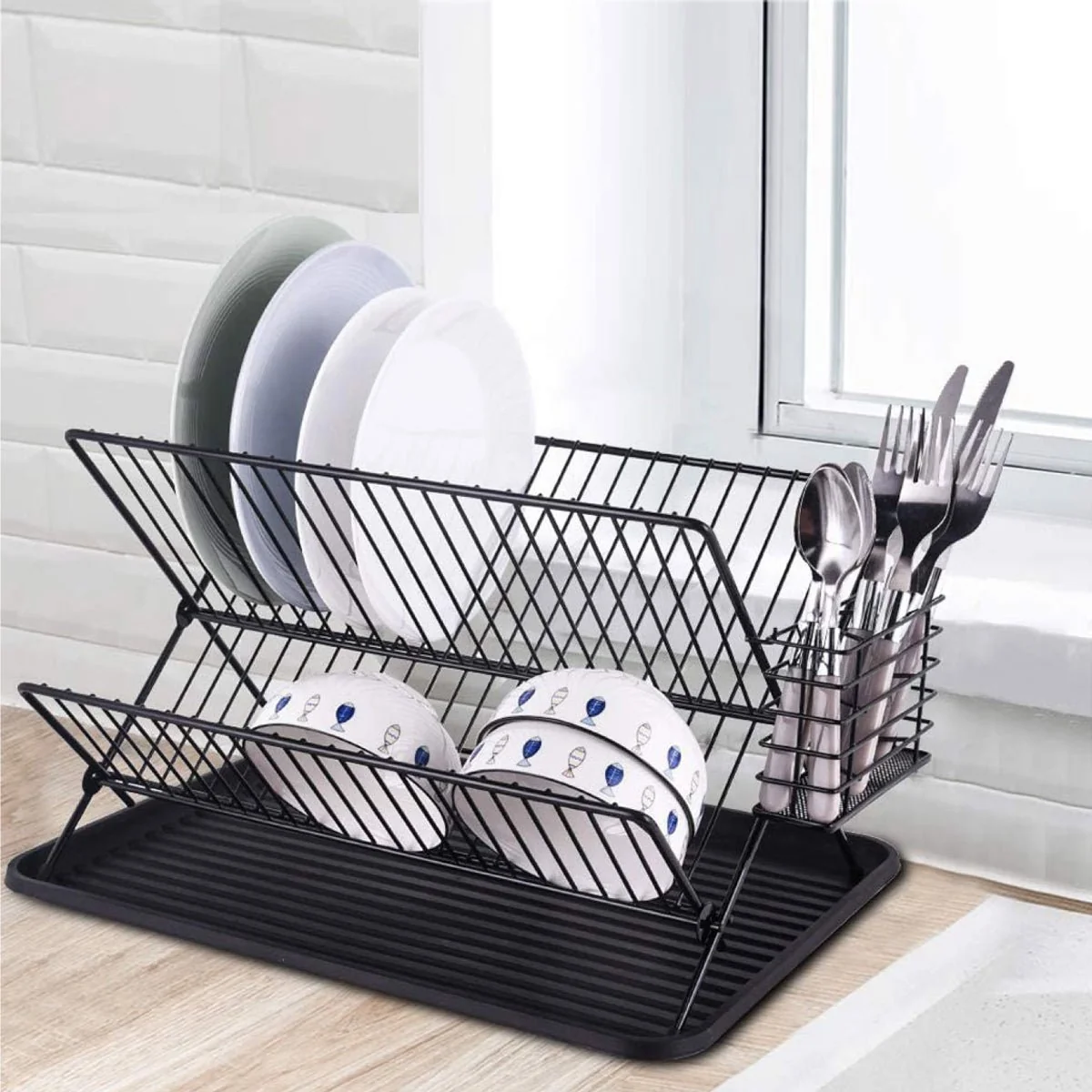 High-End Dish Rack Wire Collapsible W black Elegant