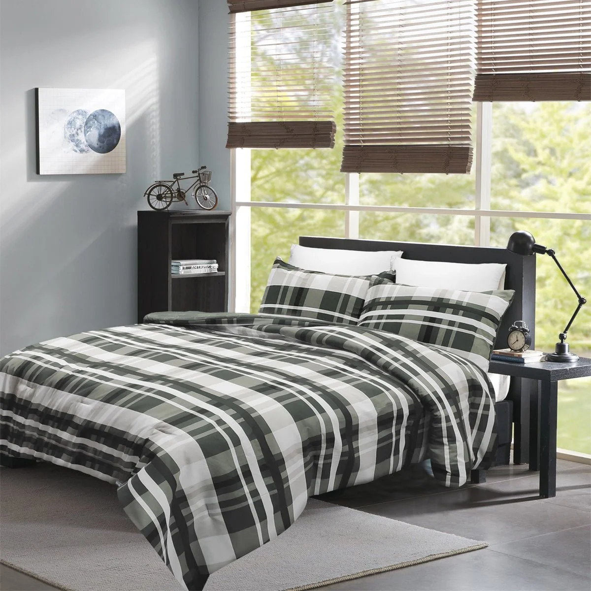 Sophisticated Plaid Zoom Comforter Set Grey white black Contemporary