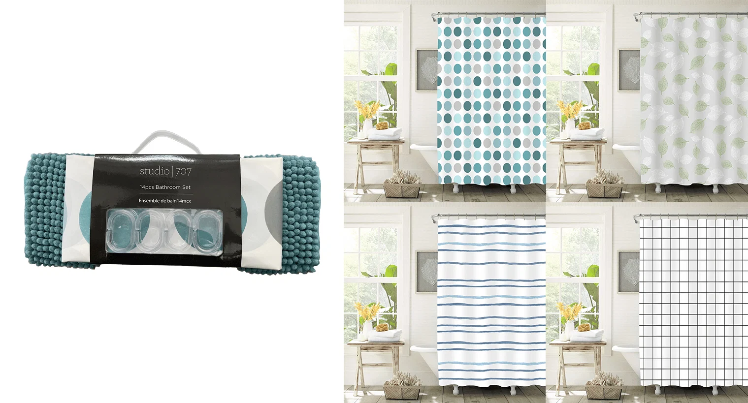 Certified 14-Piece Printed Bathroom Set Assorted Patterns Sophisticated