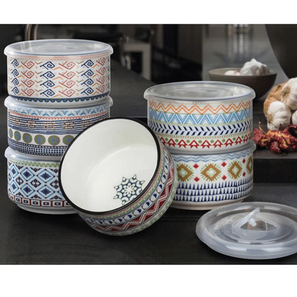 Artisan Printed Ceramic Bowl 560ml Unique