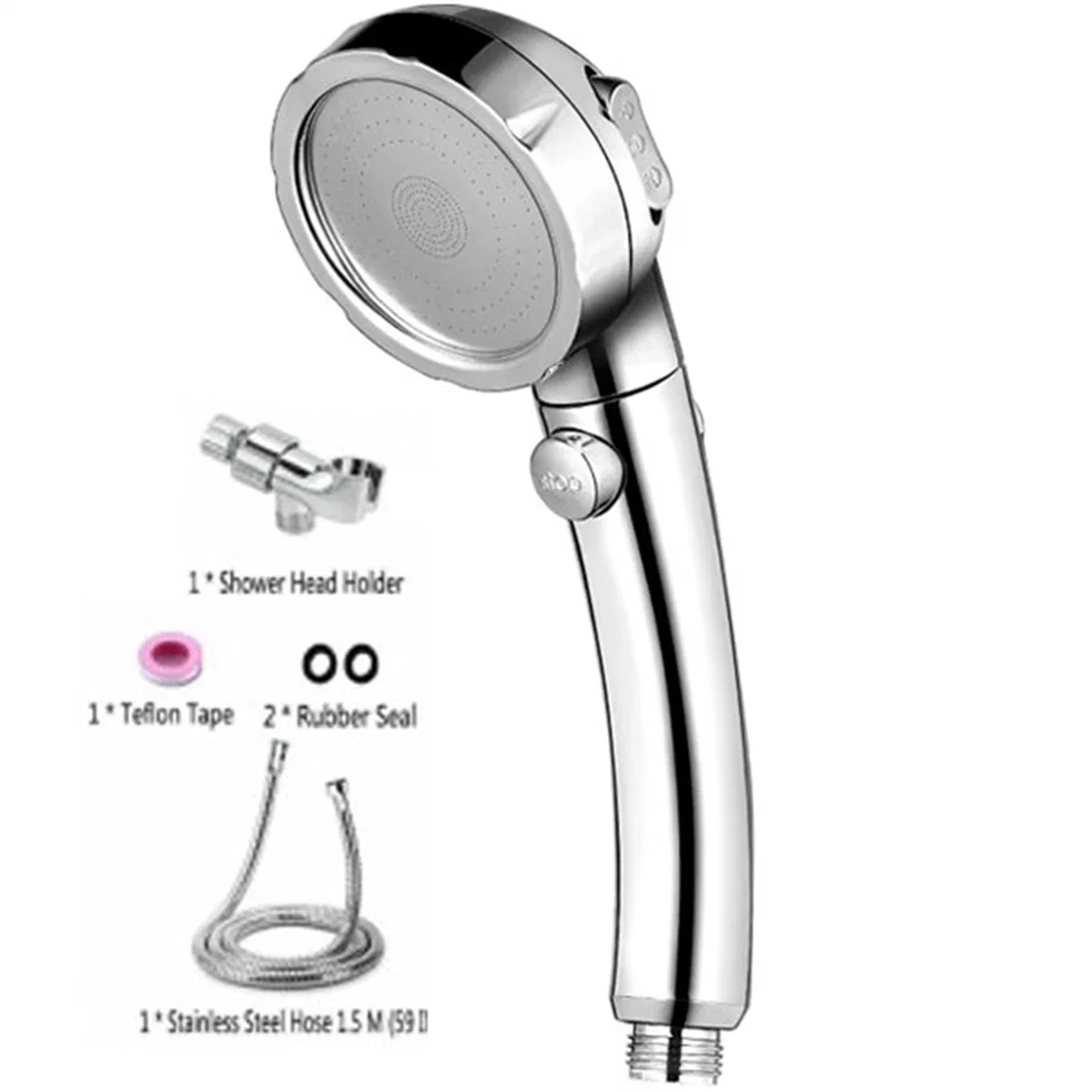 Convenient 3 Setting Shower Head Set with Stop Button Easy-to-Use