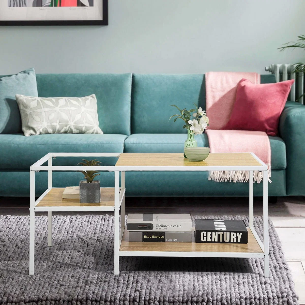 Original Capsicum Coffee Table With White Metal Frame And Oak Mdf Top World-Class