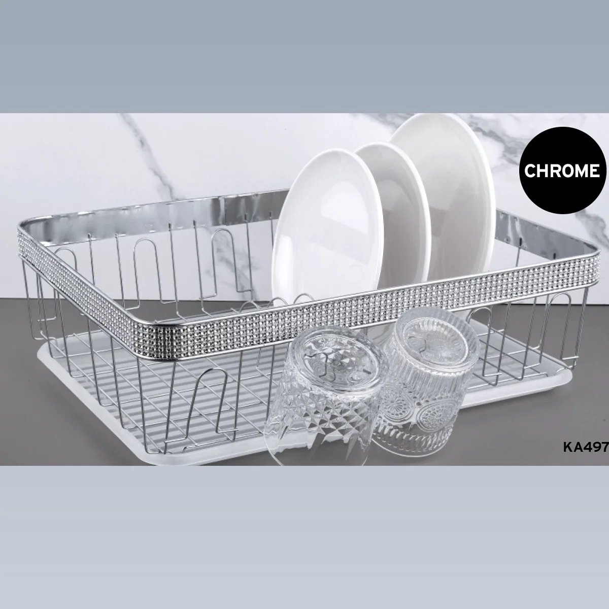 Refined Chrome Dish Rack With Fake Diamond Decoration Authentic
