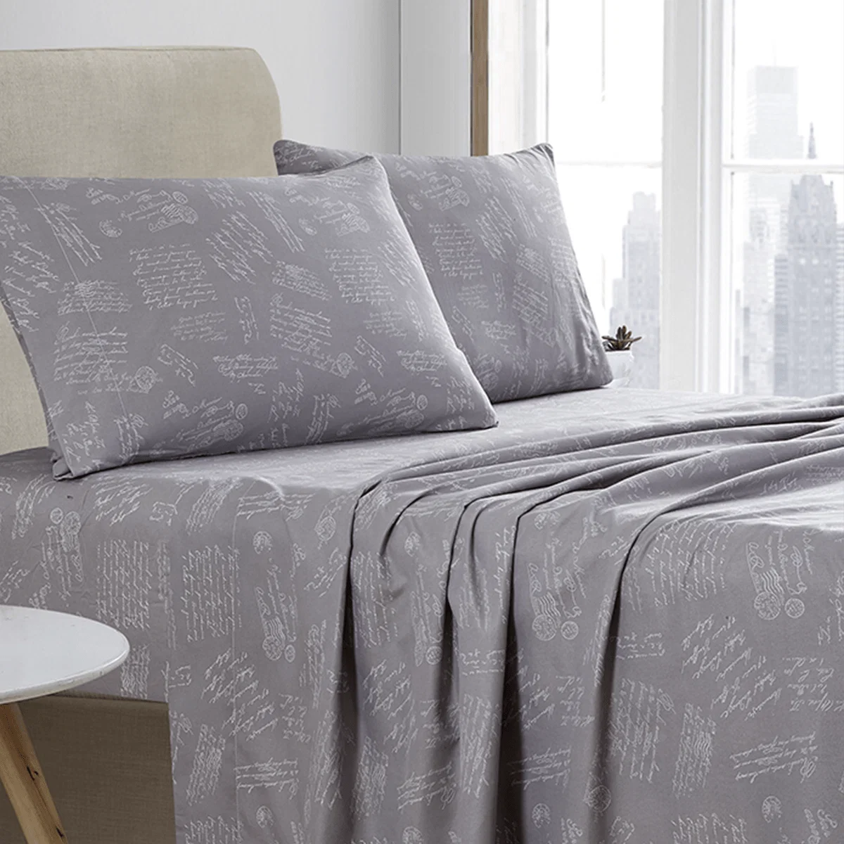 Stylish PARIS MAP Microfiber Sheet Set-Grey Original Design