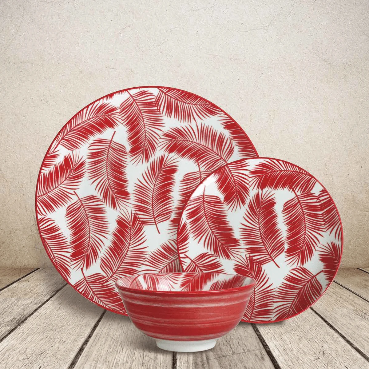 Exceptional Lauren Taylor – 12pc Porcelain Dinnerware Set red Authentic