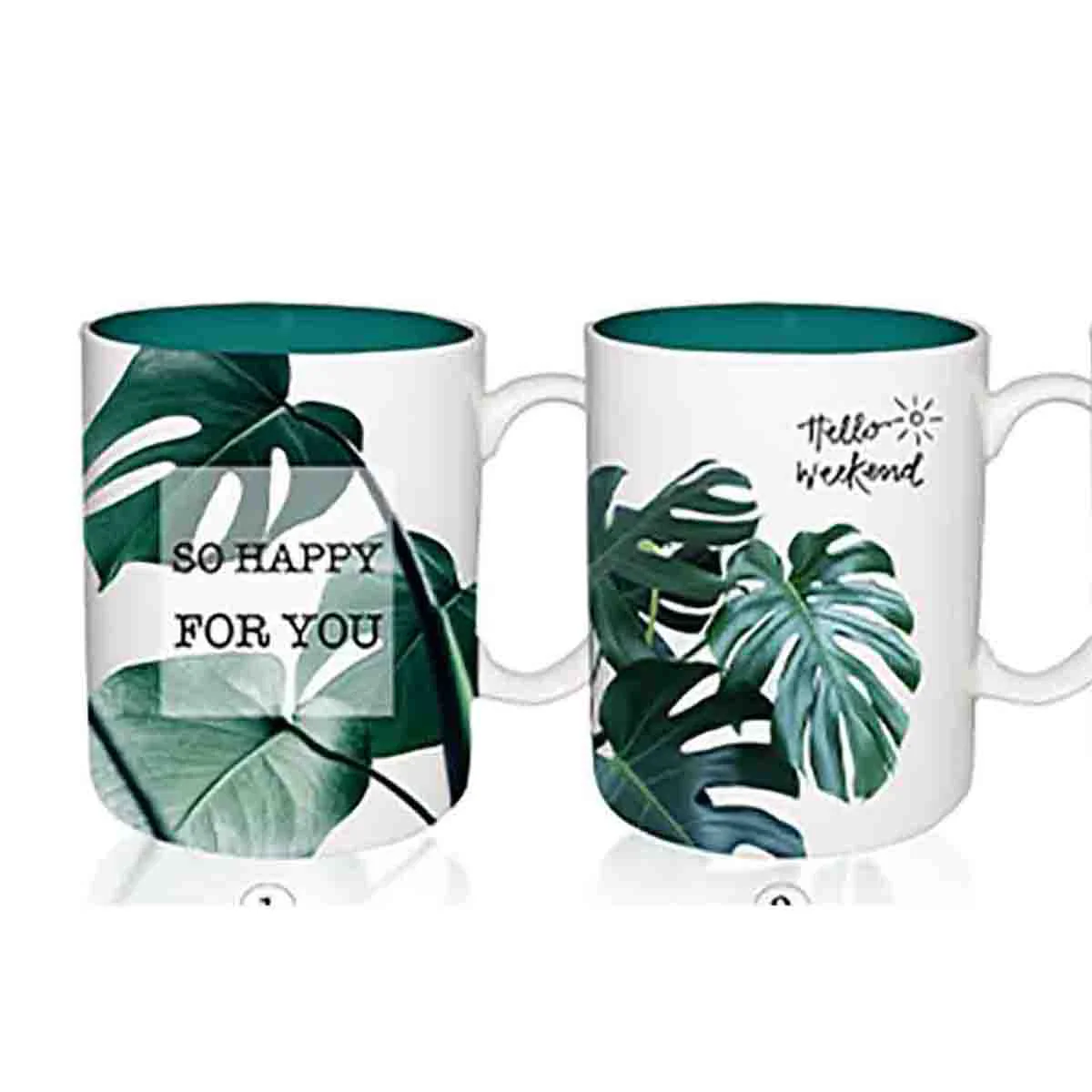 Minimalist Mug With Green Leaves Fine