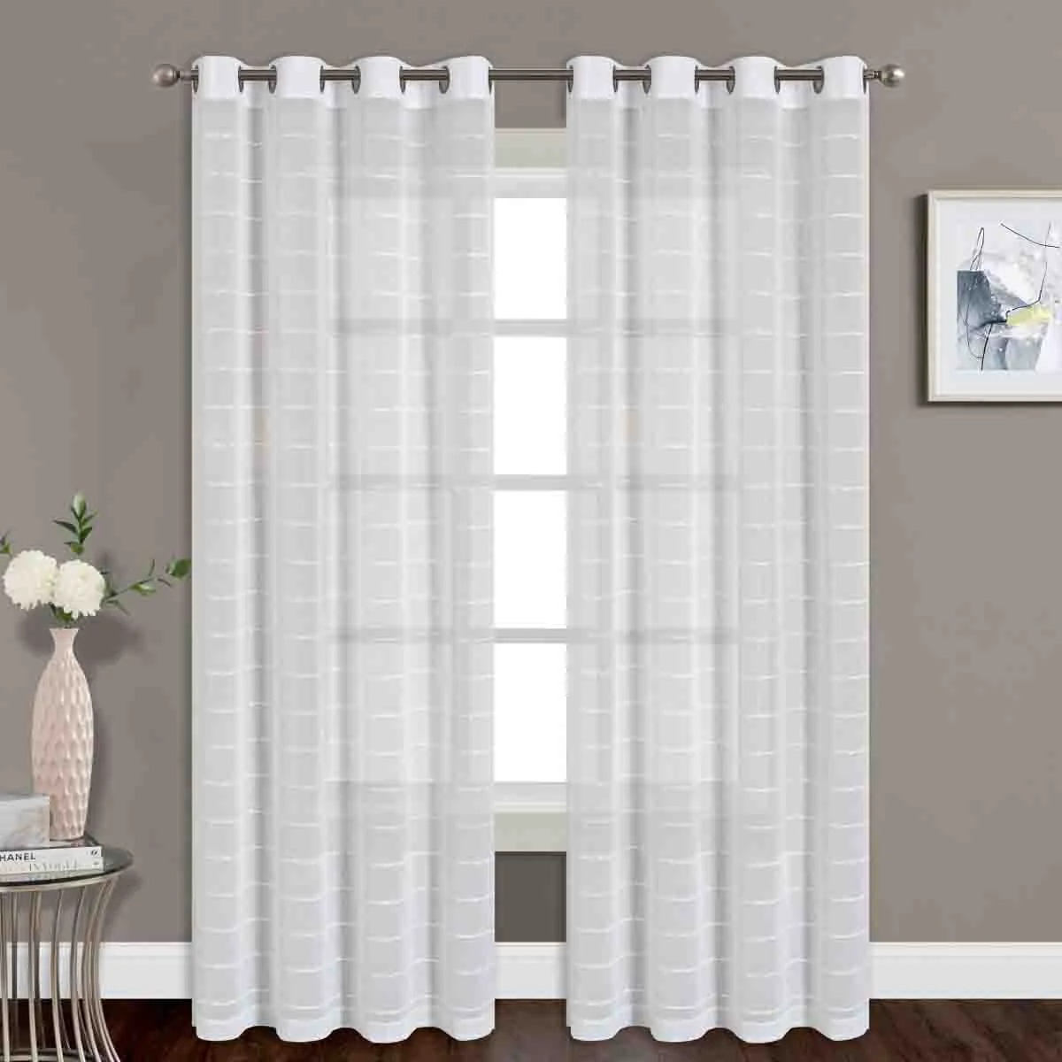 Luxury 2pk Grommet Panel Layla White Faux Linen Sheer Trusted