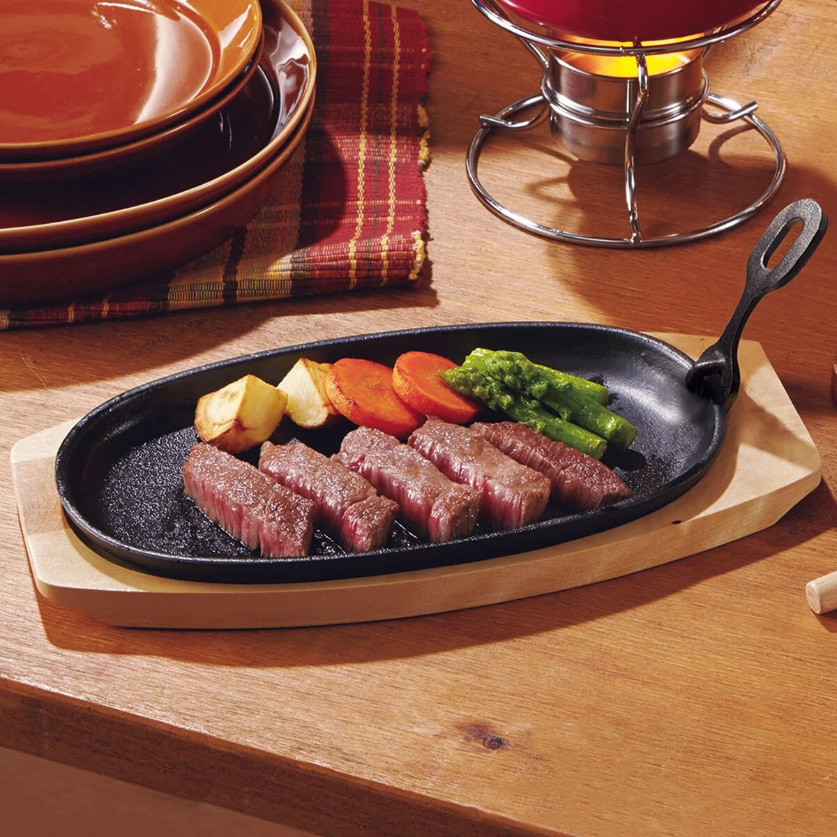 Modern CAST-IRON GRILL PLATE WITH WOODEN BASE XG995 Top-Quality