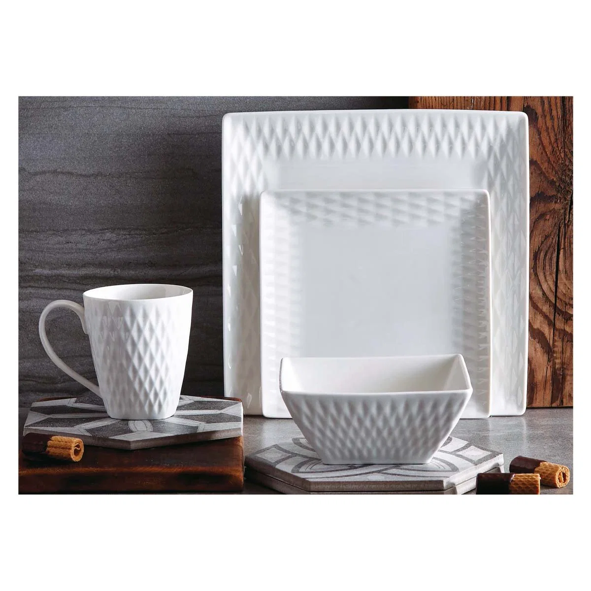 Official Dinnerware 16pc Diamond Square Functional