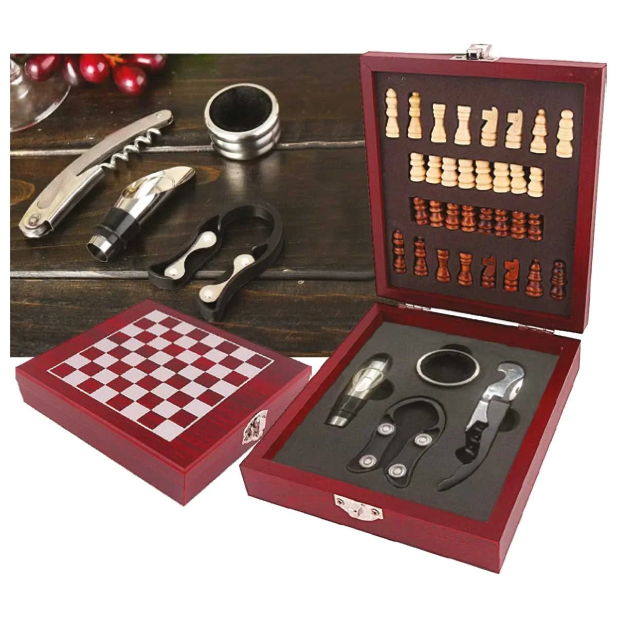 Smooth A La Cuisine – 4 Pcs Wine Opener Chess Tools Set With Wooden Smart