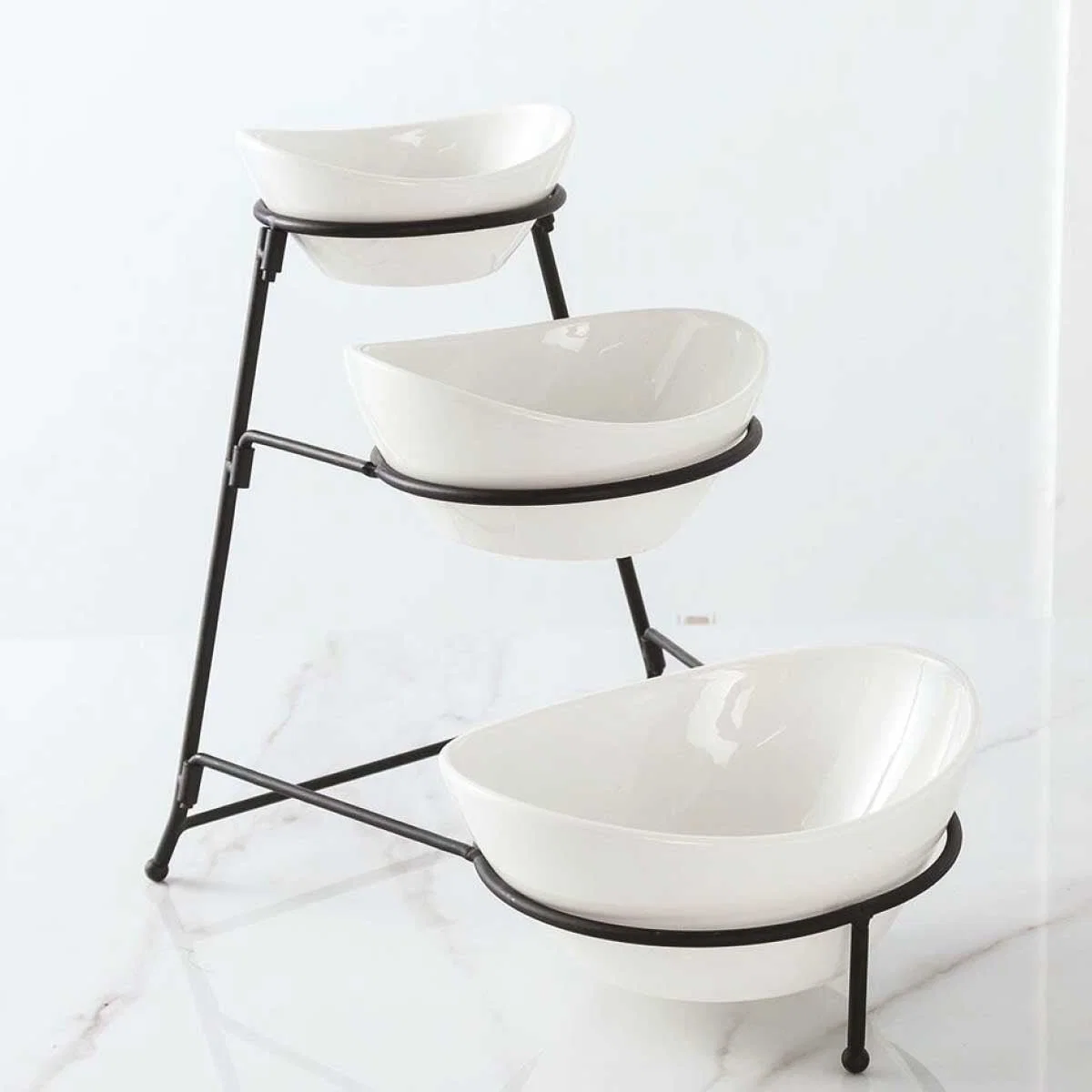 Modern A La Cuisine – 3-tier Ceramic Bowls With Metal Rack Minimalist