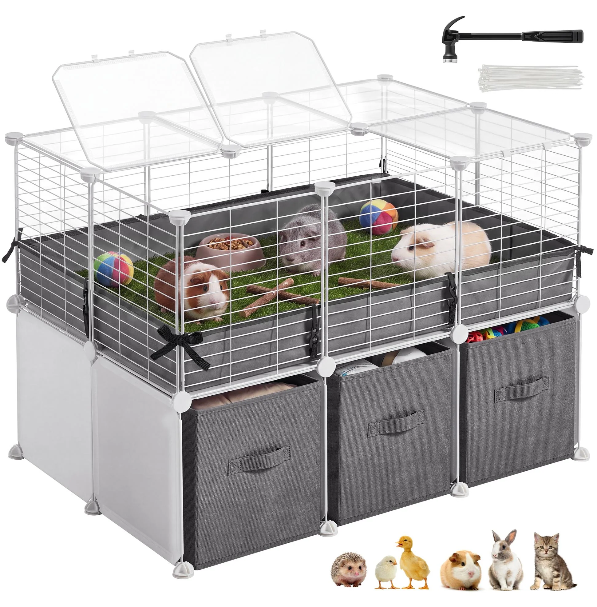 Consistent SONGMICS SONGMICS Guinea Pig Cage 2-Tier with 3 Storage Boxes Small Animal Playpen 35.4 x 23.6 x 23.6 inches Waterproof Bottom Efficient