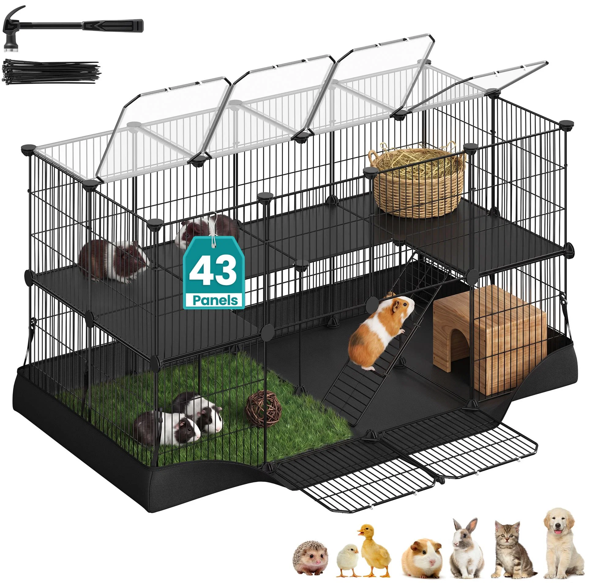 Powerful SONGMICS SONGMICS Pet Playpen 2-Tier Steel Pen with Roof Indoor Dog Fence 47.2 x 23.6 x 23.6 Inches Waterproof Mat 2 Doors Solid