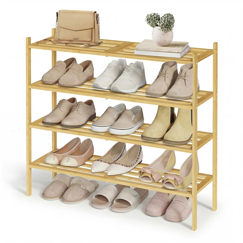 Versatile SONGMICS 4-Tier Stackable Bamboo Shoe Rack for Closet u0026 Entryway Breathable