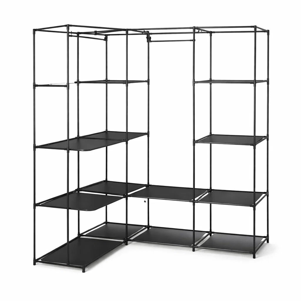 Elegant Corner Wardrobe Clothing Rack And Shelf Natural