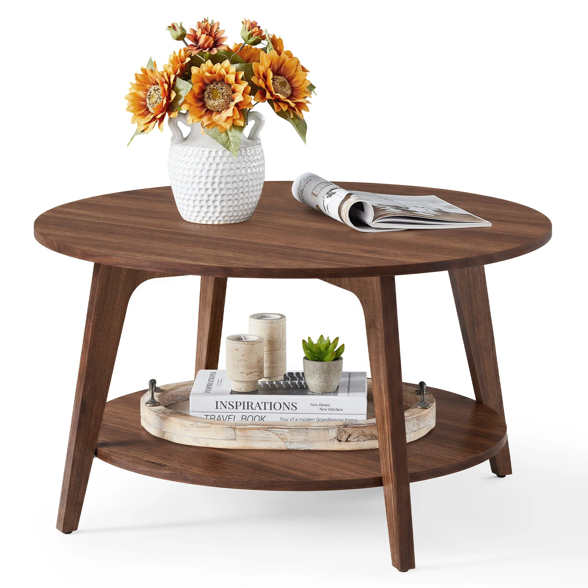 Proven VASAGLE VASAGLE MAEZO Collection – Round Coffee Table 2-Tier Center Table with Storage Detailed