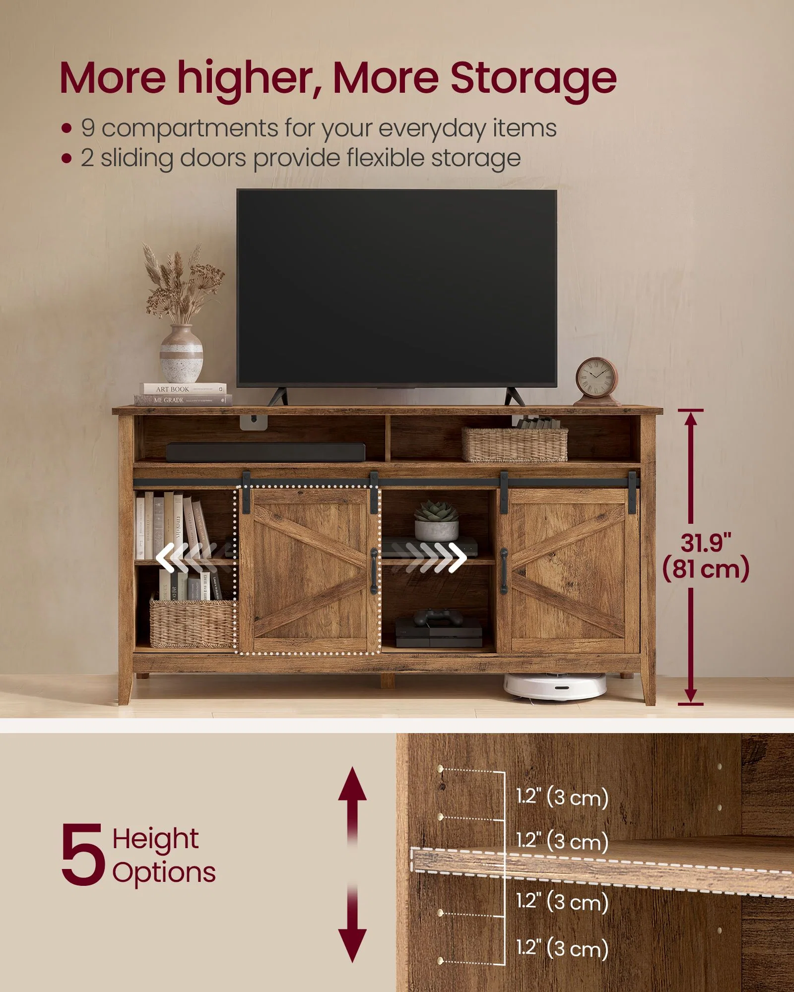 Easy-to-Use VASAGLE VASAGLE Tall Farmhouse TV Stand Superior