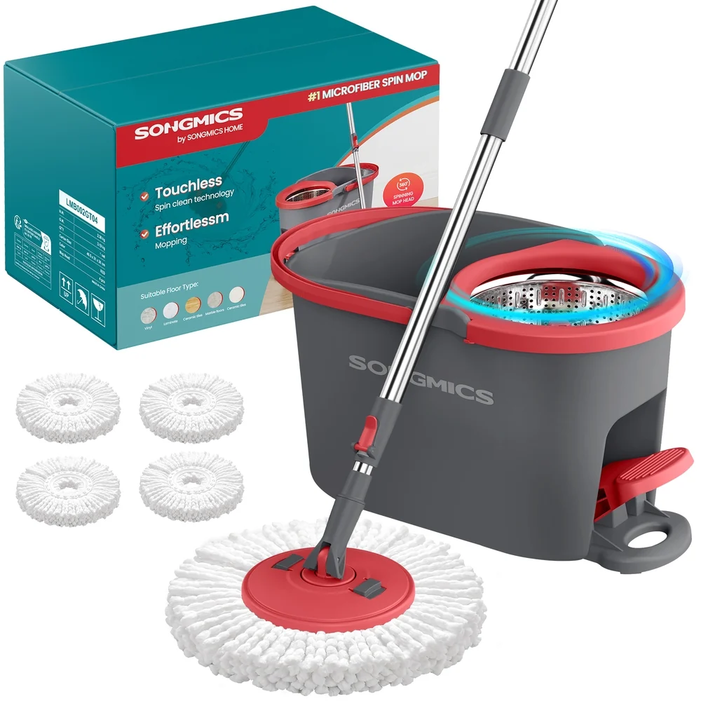 Superior SONGMICS 360° Spin Mop u0026 Bucket Set with Foot Pedal Wringer and Reusable Microfiber Pads Versatile