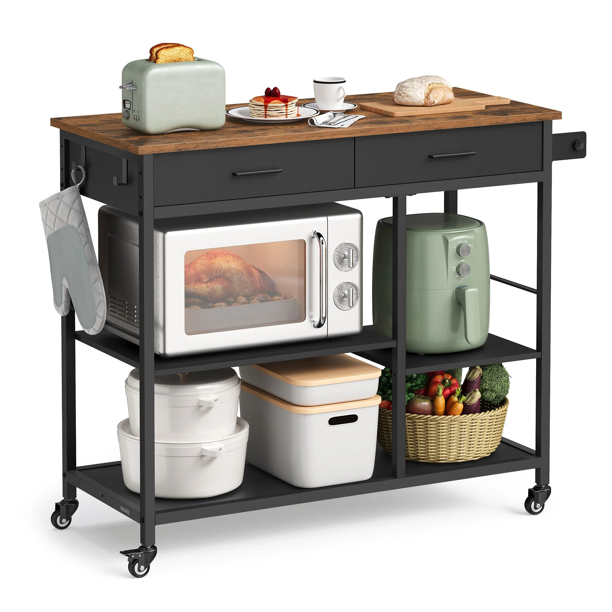Detailed VASAGLE VASAGLE Kitchen Rolling Island Fast
