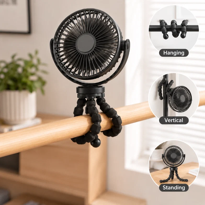 Genuine Vorteco Flexible Desktop Fan – Rechargeable Octopus Clip Fan Practical