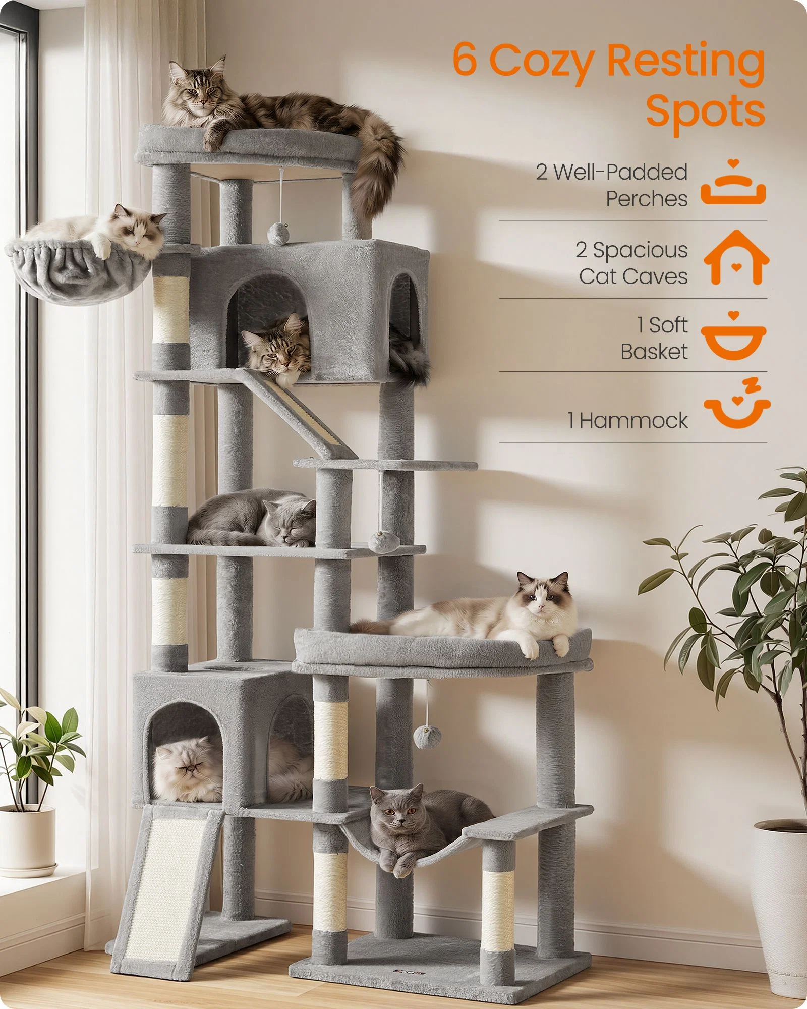 Excellent Feandrea Feandrea Multi-Level Cat Tree for Large Cats Safe