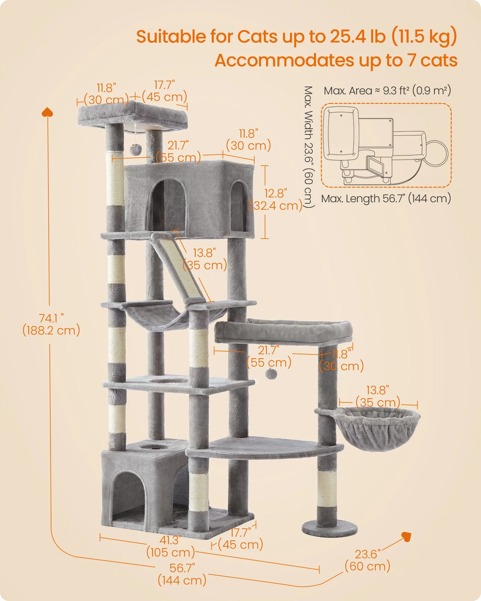 Easy-to-Use Feandrea Feandrea 74.1-Inch Cat Tree Tower for Indoor Extra Large Cats with Scratching Posts Proven