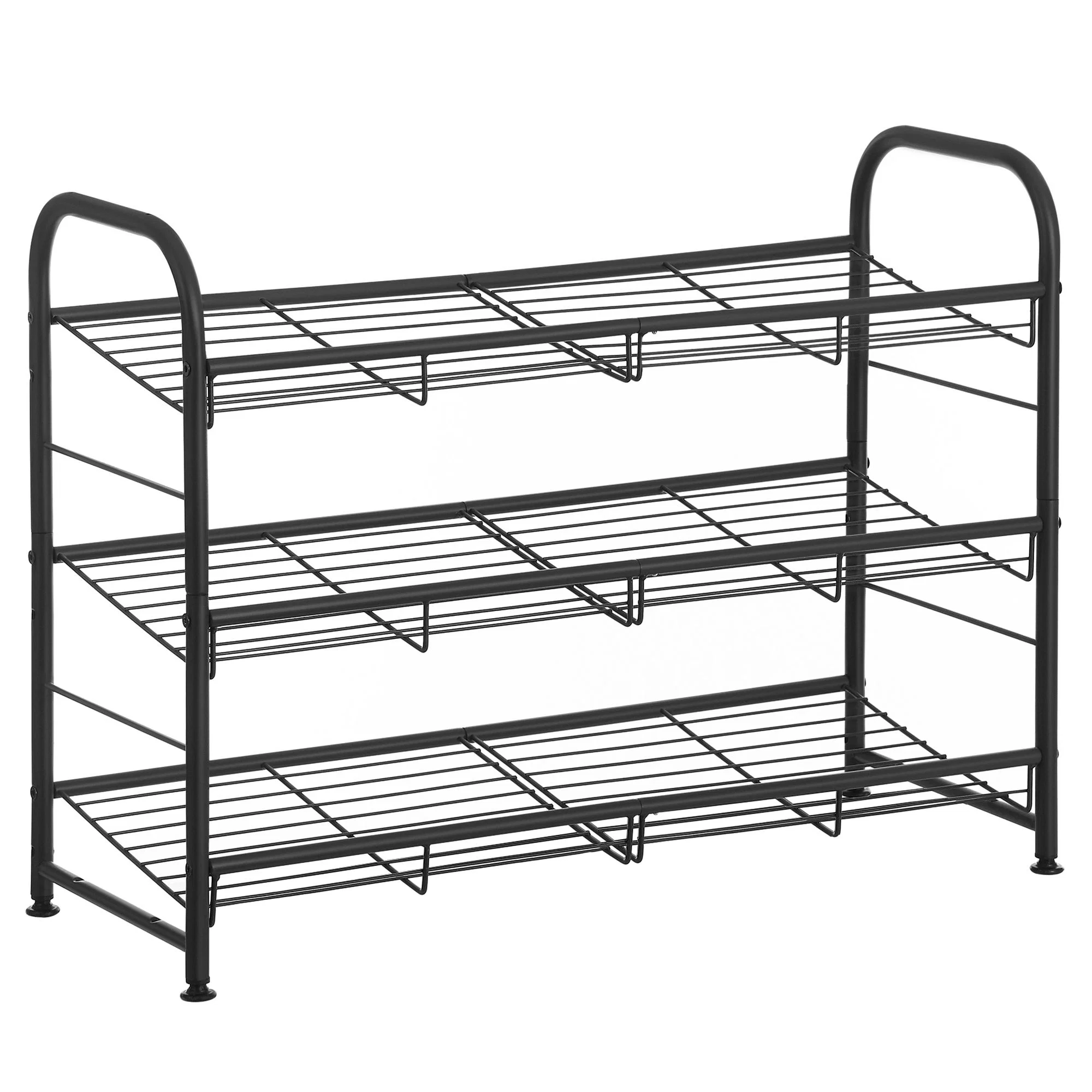 Classic SONGMICS SONGMICS Shoe Rack 3 Tier Shoe Organizer for Closet Holds up to 12 Pairs of Shoes Shoe Rack for Front Door Entrance Metal Shoe Shelf with Adjustable Tilt Angle for Entryway Garage Black Fine Crafted