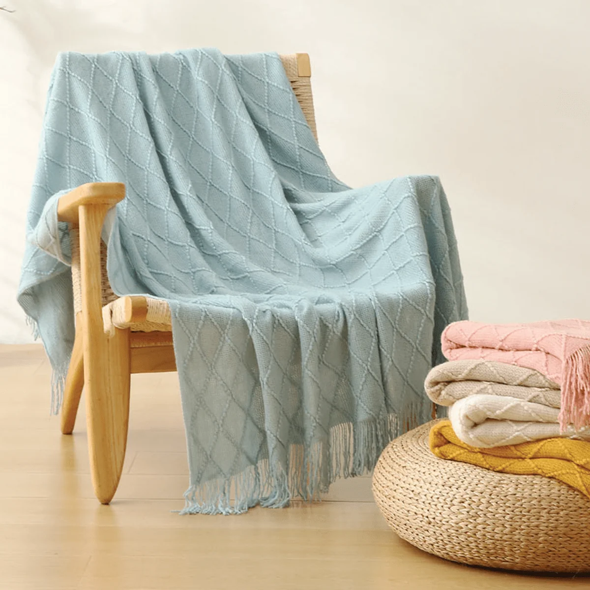 Premium Material Lauren Taylor DINA Jacquard Acrylic Throw with Fringe Detailed