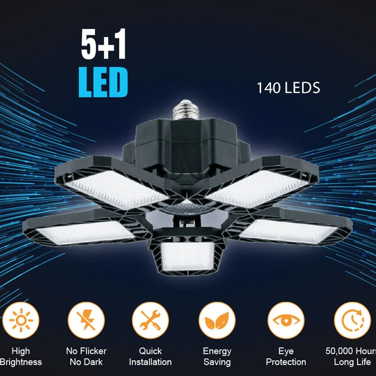 First-Class WATTSON -Garage 5 Panel Led Light 140 Leds 400 Eco-Friendly