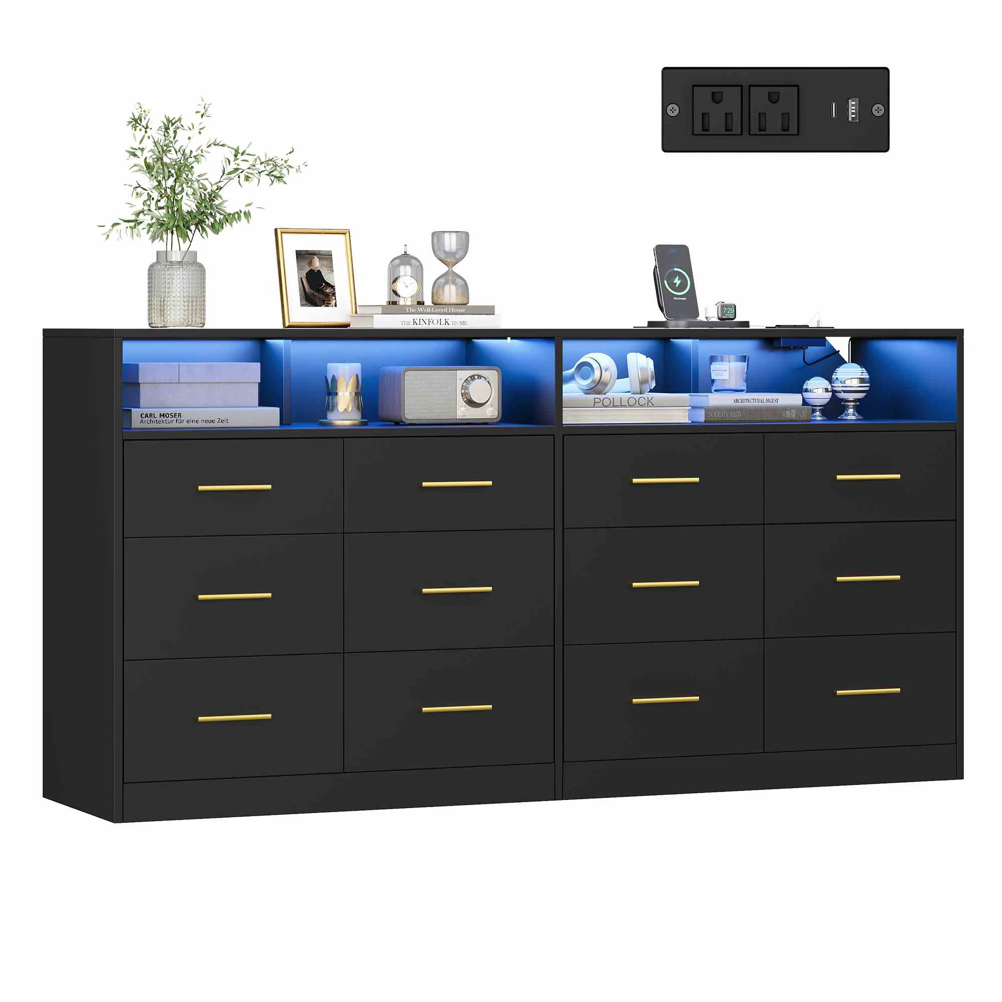 Premium SONGMICS Modern Dresser with LED Lights and Power Strip for Bedroom Excellent